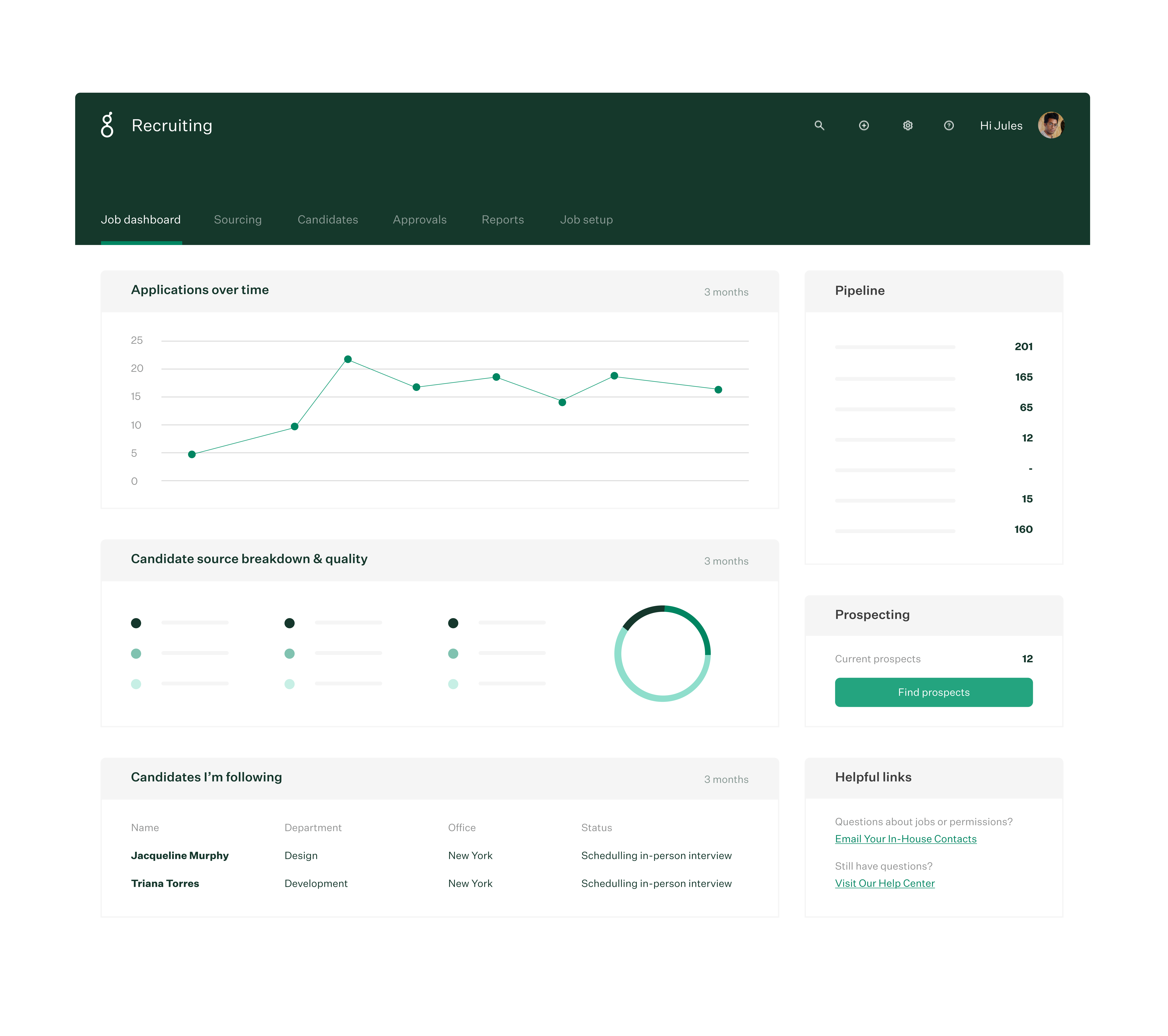 Recruiter dashboard homepage screenshot